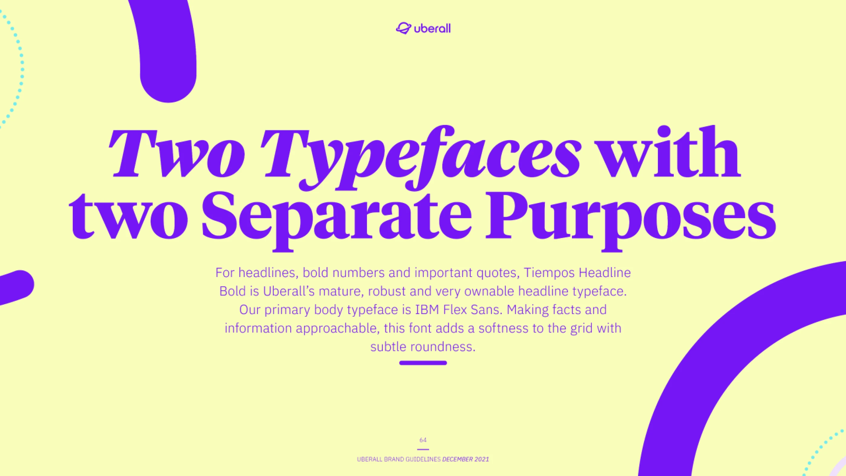 Ein Chart einer Prästentation mit der Thematik: Zwei Schriftarten mit unterschiedlichen Zwecken: Tiempos Headline Bold für Überschriften und wichtige Ziffern, IBM Flex Sans als primäre Schrift für Fließtext.